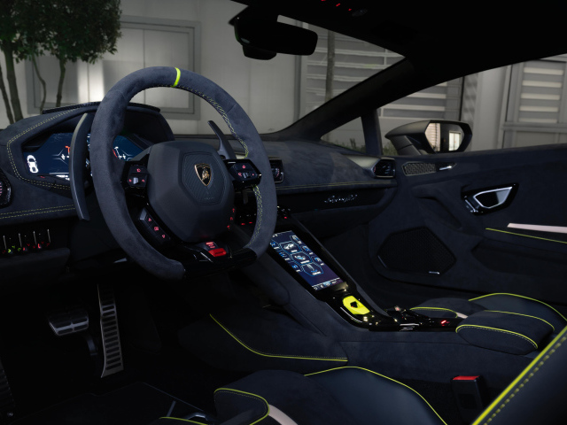 Черный салон автомобиля Lamborghini Huracán Sterrato All-Terrain Ad Personam 2024 года