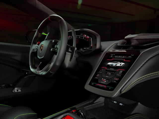Черный салон автомобиля Lamborghini Revuelto At Lamborghini Arena 2024  года