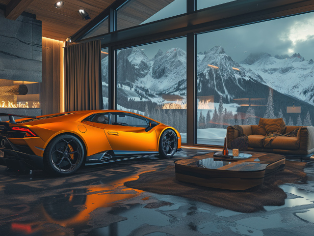 Оранжевый автомобиль Lamborghini Huracan Cozy в доме
