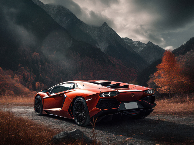 Вид сзади на автомобиль Lamborghini Aventador