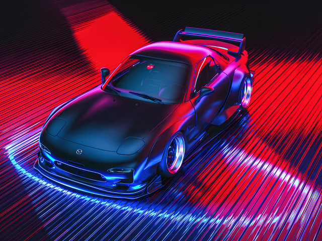 Вид сверху на автомобиль Mazda RX7 Neon