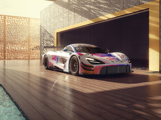 Гоночный автомобиль McLaren 720S GT3 EVO в здании