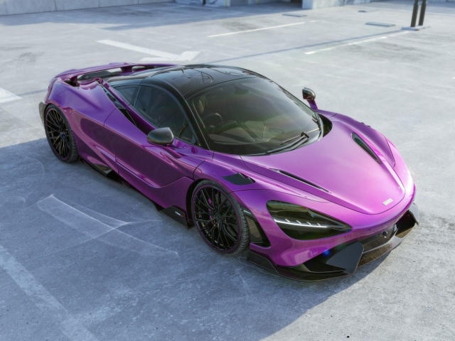 Вид сверху на сиреневый автомобиль McLaren 765LT