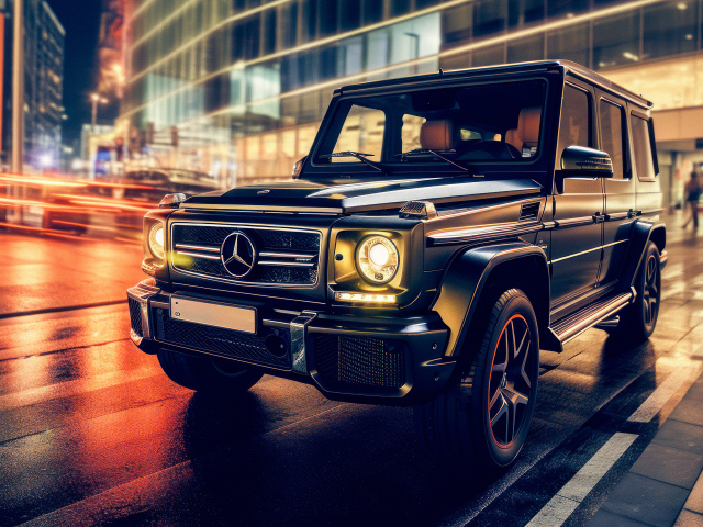 Черный внедорожник Mercedes-Benz G63 AMG в городе