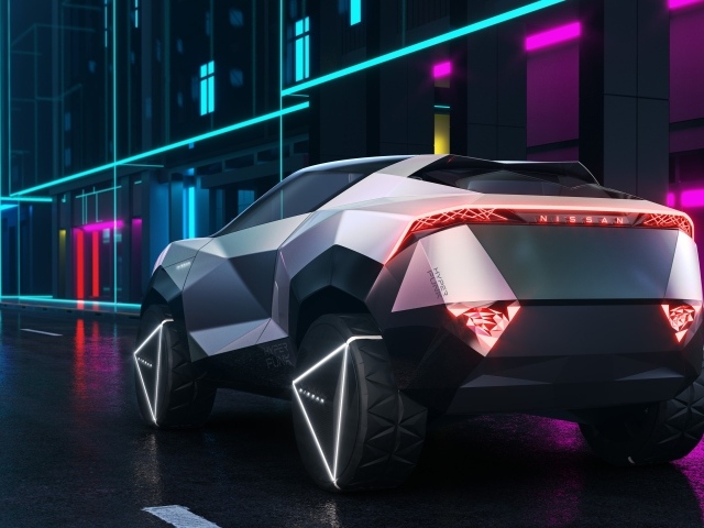 Вид сзади на футуристический автомобиль Nissan Hyper Punk