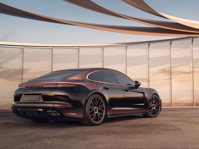 Вид сзади на автомобиль Porsche Panamera Turbo E-Hybrid Sonderwunsch 2024 года