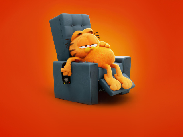 Кот в кресле на оранжевом фоне новый фильм Гарфилд в кино, 2024