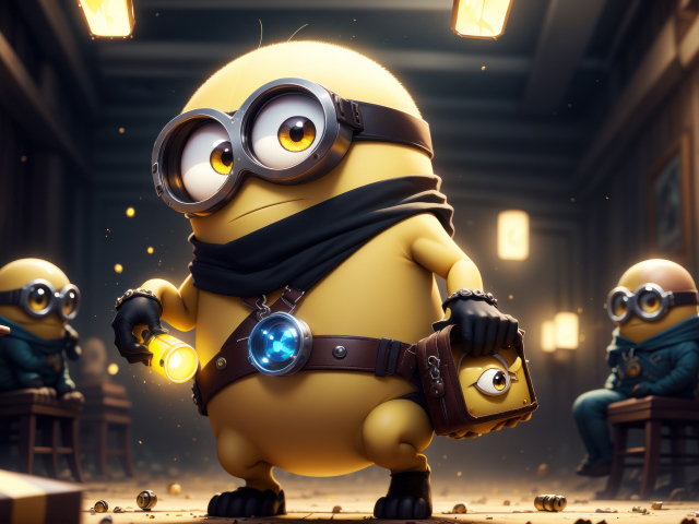 Желтый миньон в комнате