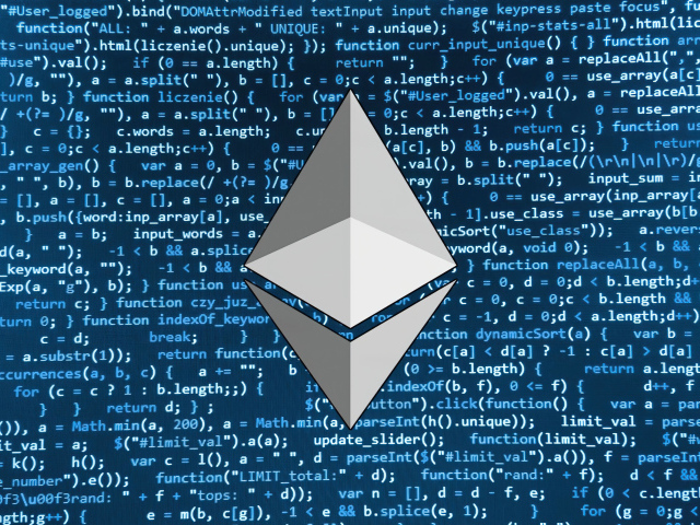Значок ethereum на фоне числового кода