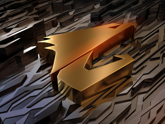 Золотой логотип компании aorus gigabyte