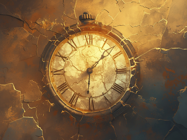 Старые часы на разрушающейся стене