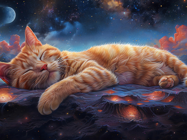 Нарисованный рыжий кот спит на поверхности Марса