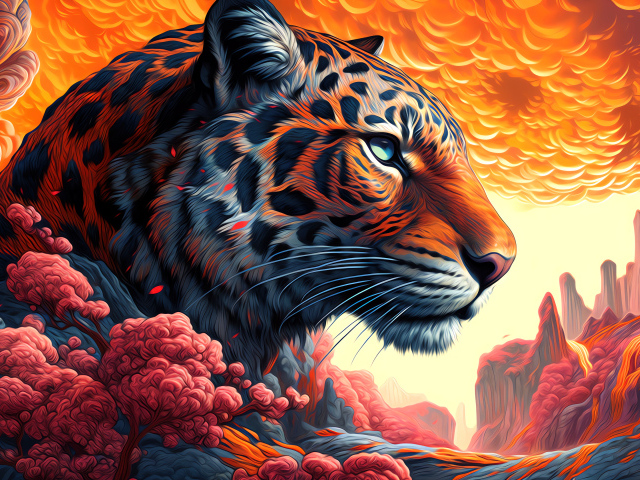 Красивый нарисованный пятнистый леопард