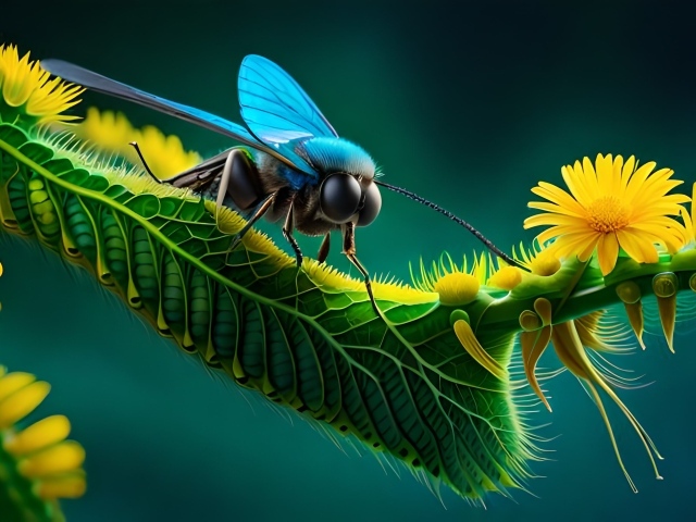 Нарисованная муха на ветке