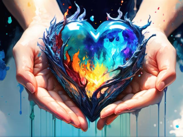 Нарисованное сердце в ладонях