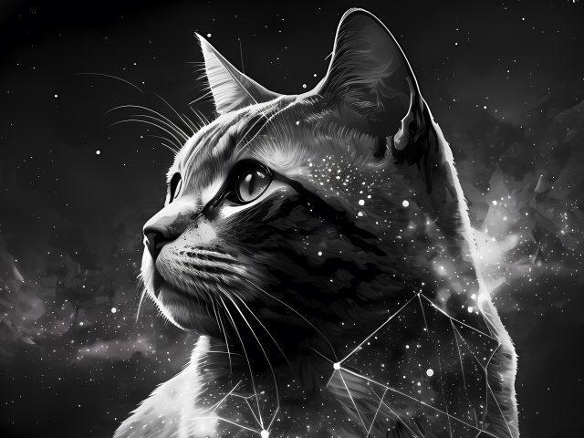 Нарисованный звездный кот на сером фоне