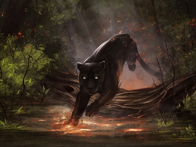 Черная пантера в волшебном лесу