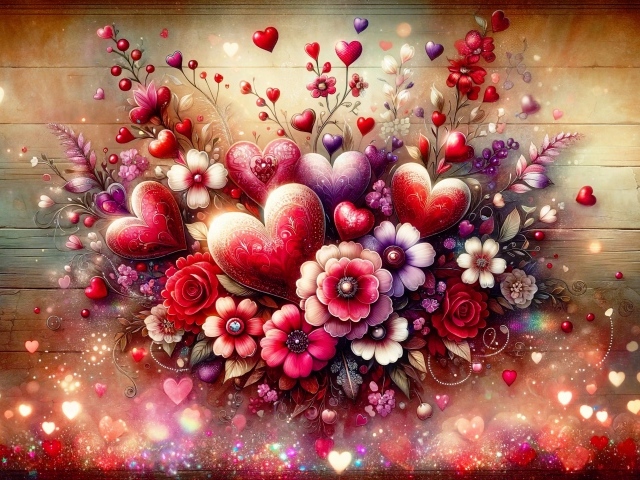 Нарисованные фантастические цветы с сердечками