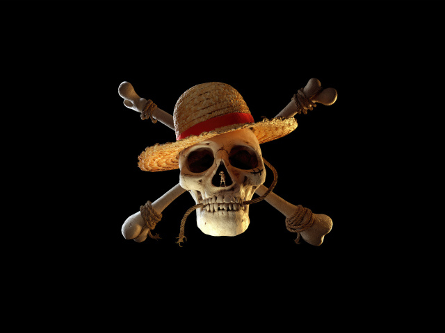 Череп с костями в шляпе на черном фоне