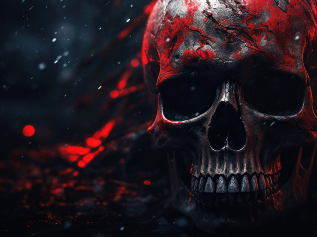 Стальной череп в красной краске