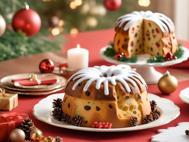 Праздничный кекс с глазурью на столе