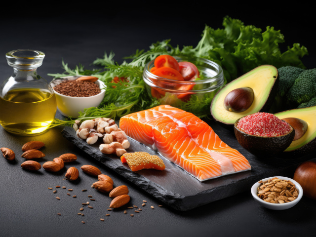 Рыба на столе с орехами и овощами