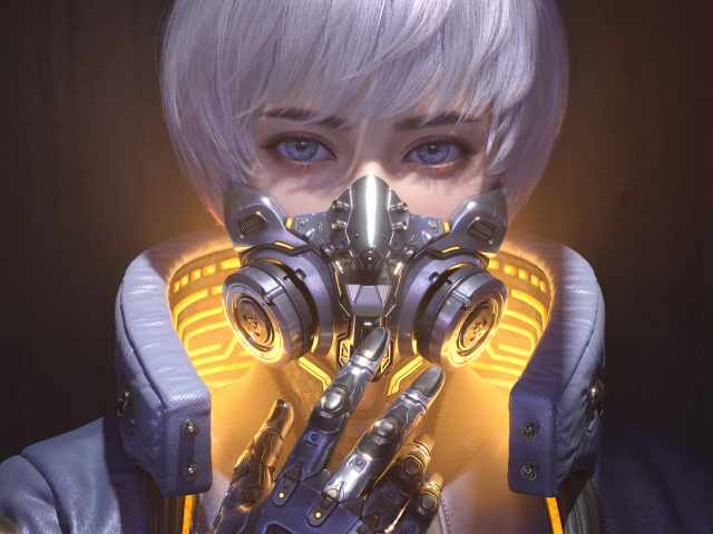 Голубоглазая девушка с маской на лице