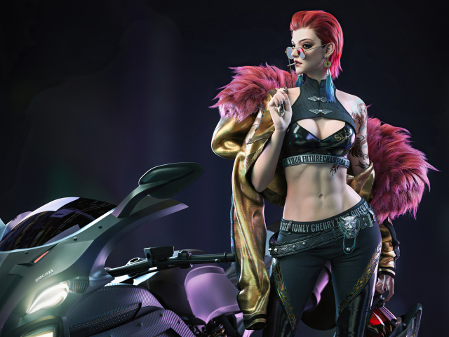 Девушка cyberpunk с мотоциклом