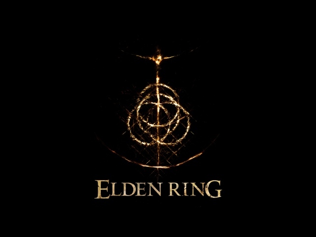 Логотип компьютерной игры Elden Ring на черном фоне