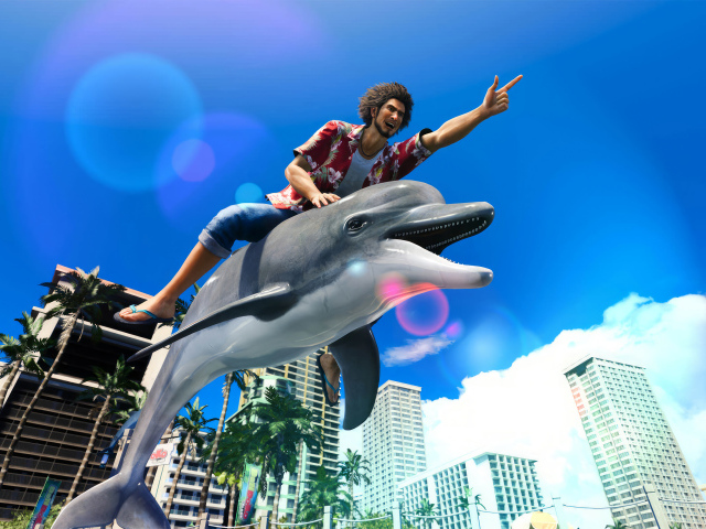 Полет на дельфине в компьютерной игре  Like a Dragon. Infinite Wealth, 2024