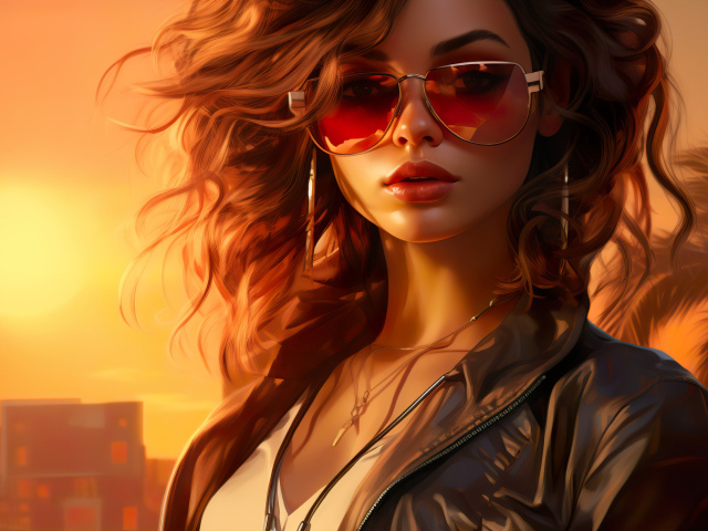 Девушка в очках на фоне солнца