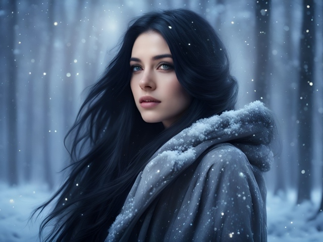 Красивая темноволосая девушка в лесу