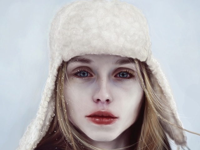 Грустная голубоглазая девушка в шапке