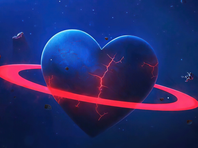 Большая планета в форме сердца с красным кругом