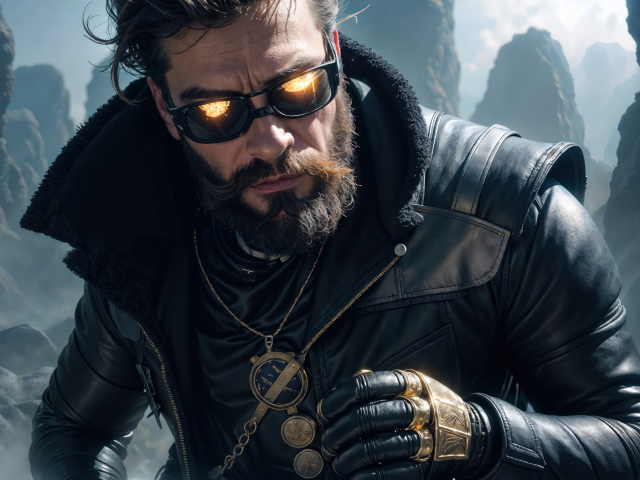 Мужчина в черной кожаной куртке и в очках