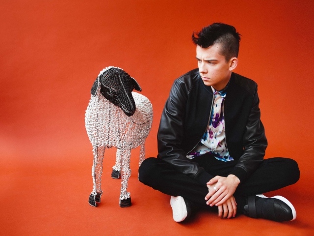 Молодой актер Эйса Баттерфилд на красном фоне