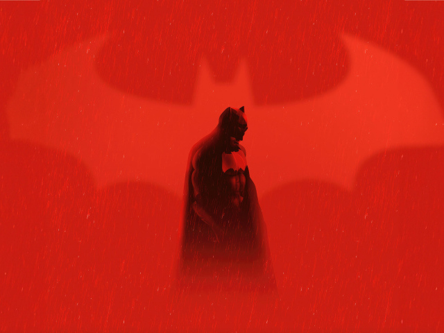 Бэтмен под дождем на красном фоне