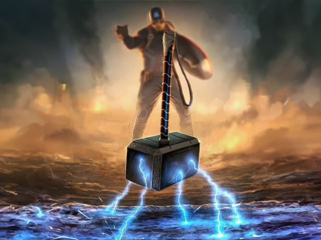 Капитан Америка с молотом Тора