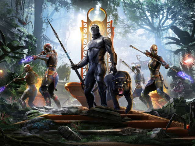 Супергерои Марвел с оружием в лесу