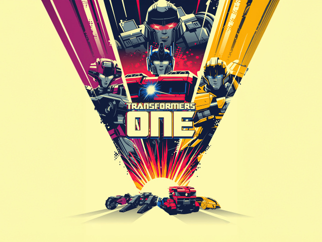 Постер  нового фильма Трансформеры: Начало, 2024 на желтом фоне