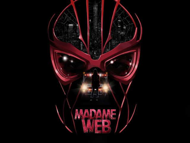 Череп на черном фоне, постер нового фильма Мадам Паутина