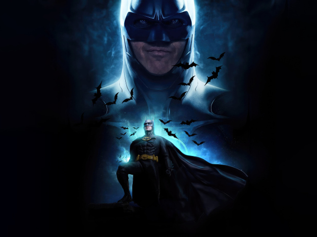 Супергерой Бэтмен на фоне молнии