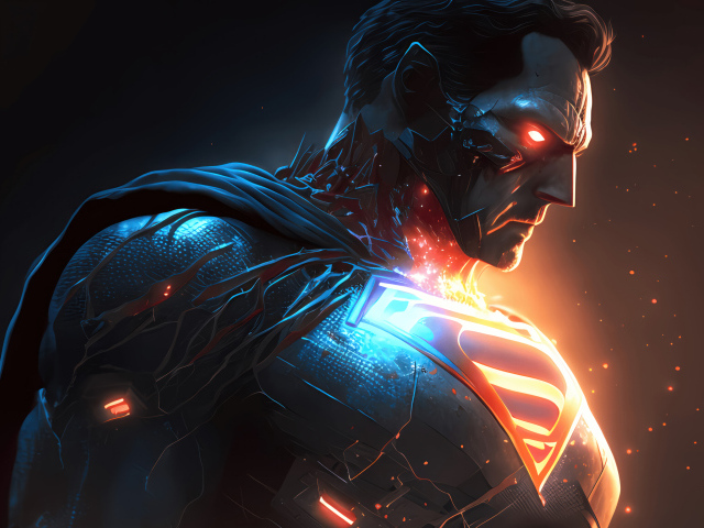 Мужчина супермен с красными глазами