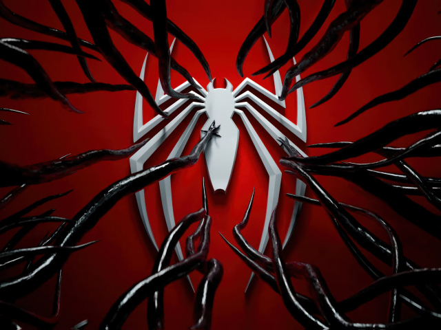Белый логотип человека паука опутывает веном