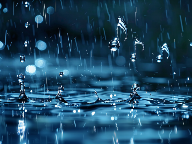 Ноты в каплях дождя в луже