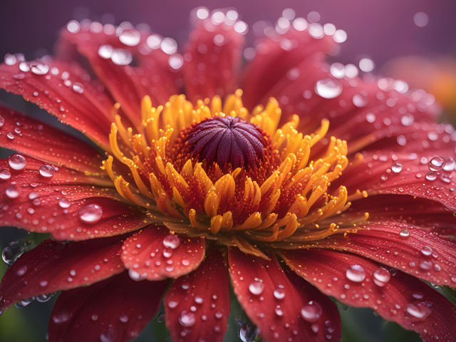 Большой цветок герберы с каплями на лепестках