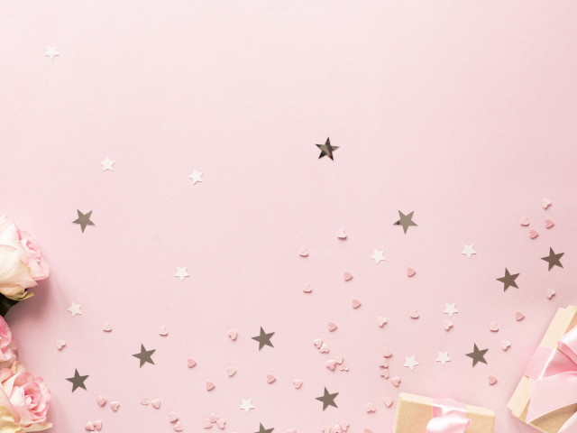 Розовые розы с подарками для шаблона открытки