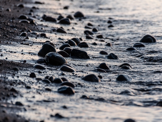 Мокрые камни на песке у моря