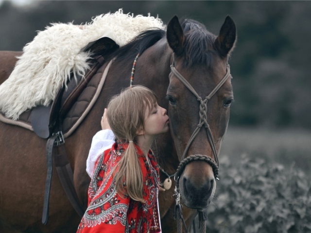 Девочка с большим коричневым конем