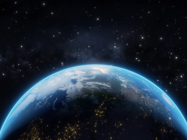 Половина планеты Земля в бескрайнем космосе